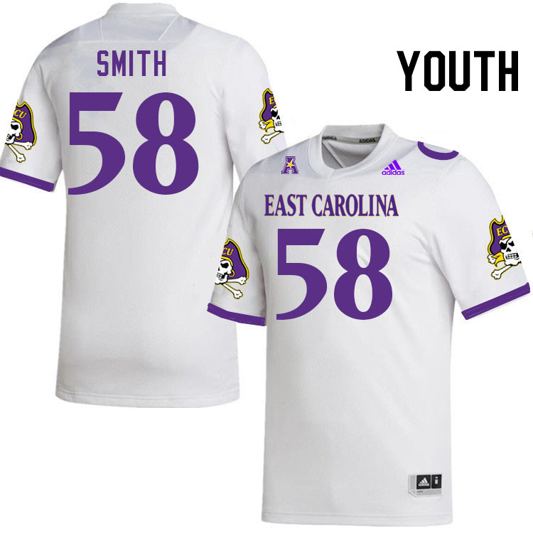 Youth #58 Tate Smith ECU Pirates College Football Jerseys Stitched-White